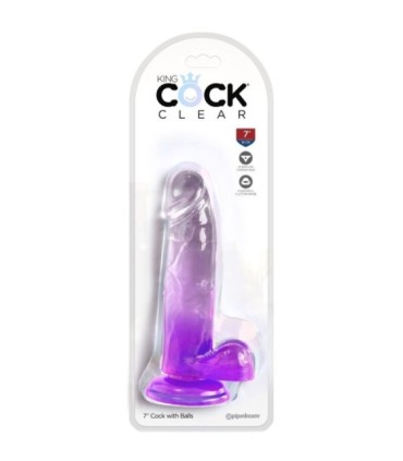 KING COCK - CLEAR PENE REALÍSTICO CON TESTÍCULOS 15.2 CM MORADO