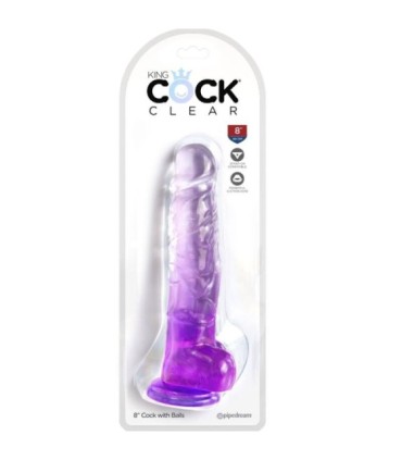 KING COCK - CLEAR PENE REALÍSTICO CON TESTÍCULOS 16.5 CM MORADO