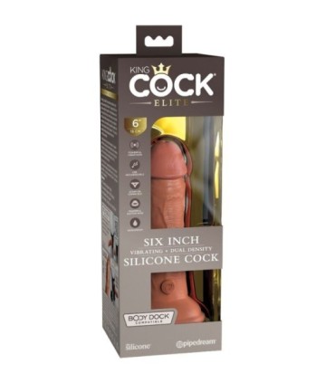 KING COCK - ÉLITE DILDO REALÍSTICO VIBRADOR & SILICONA 15.2 CM CARAMELO