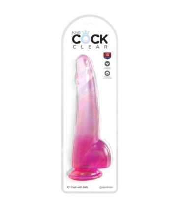 KING COCK - CLEAR DILDO CON TESTÍCULOS 19 CM ROSA
