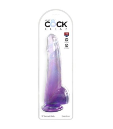 KING COCK - CLEAR DILDO CON TESTÍCULOS 19 CM MORADO