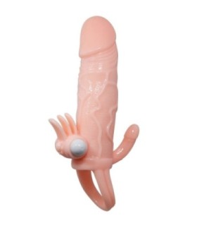 BAILE - BRAVE MAN FUNDA PENE ANAL Y CLITORIS VIBRADOR 16.5 CM NATURAL
