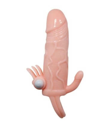 BAILE - BRAVE MAN FUNDA PENE ANAL Y CLITORIS VIBRADOR 16.5 CM NATURAL