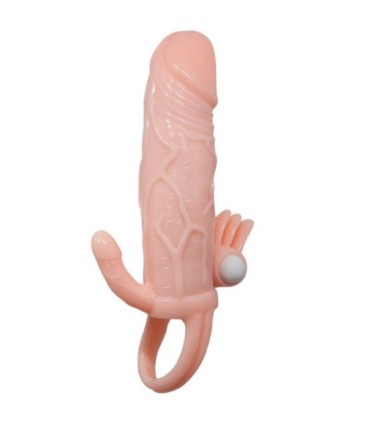 BAILE - BRAVE MAN FUNDA PENE ANAL Y CLITORIS VIBRADOR 16.5 CM NATURAL