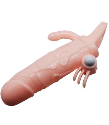 BAILE - BRAVE MAN FUNDA PENE ANAL Y CLITORIS VIBRADOR 16.5 CM NATURAL