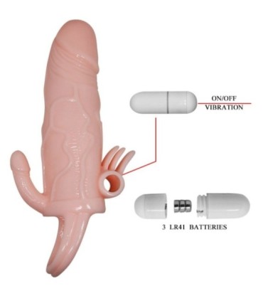 BAILE - BRAVE MAN FUNDA PENE ANAL Y CLITORIS VIBRADOR 16.5 CM NATURAL