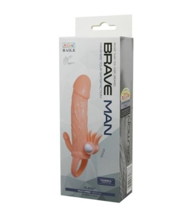 BAILE - BRAVE MAN FUNDA PENE ANAL Y CLITORIS VIBRADOR 16.5 CM NATURAL