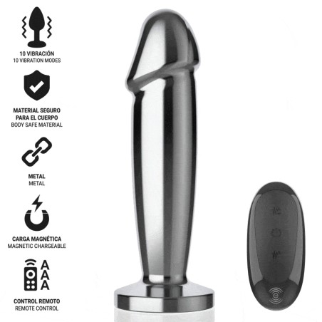 INTENSE - PLUG ANAL 10 VIBRACIONES METAL EN FORMA DE DILDO CON CONTROL REMOTO S