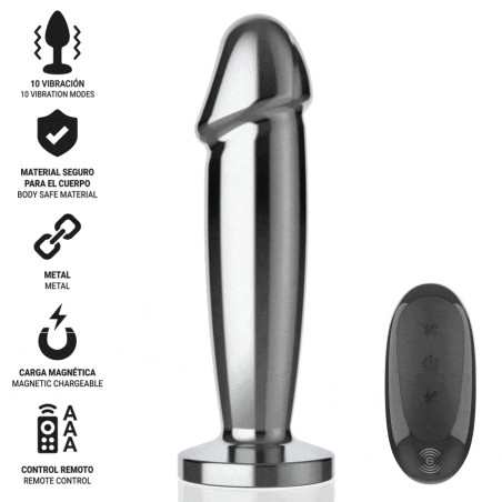 INTENSE - PLUG ANAL 10 VIBRACIONES METAL EN FORMA DE DILDO CON CONTROL REMOTO M