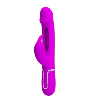 PRETTY LOVE - KAMPAS VIBRADOR RABBIT 3 EN 1 MULTIFUNCIÓN CON LENGUA FUCSIA