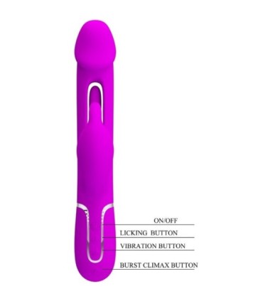 PRETTY LOVE - KAMPAS VIBRADOR RABBIT 3 EN 1 MULTIFUNCIÓN CON LENGUA FUCSIA