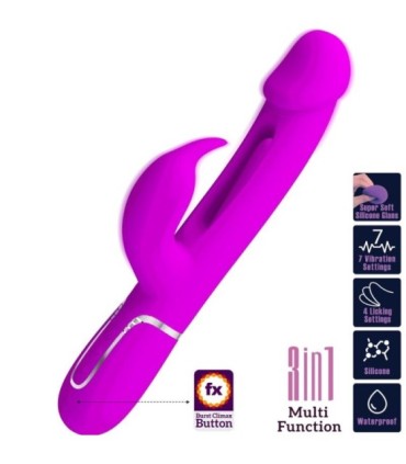 PRETTY LOVE - KAMPAS VIBRADOR RABBIT 3 EN 1 MULTIFUNCIÓN CON LENGUA FUCSIA