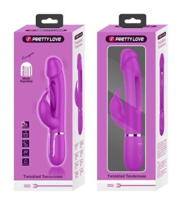 PRETTY LOVE - KAMPAS VIBRADOR RABBIT 3 EN 1 MULTIFUNCIÓN CON LENGUA FUCSIA