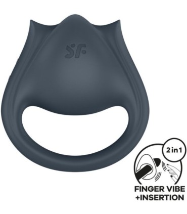 SATISFYER - PERFECT PAIR 2 MULTIVIBRADOR 2 EN 1 ANILLO PARA PENE & ESTIMULADOR DE DEDO GRIS