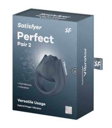 SATISFYER - PERFECT PAIR 2 MULTIVIBRADOR 2 EN 1 ANILLO PARA PENE & ESTIMULADOR DE DEDO GRIS