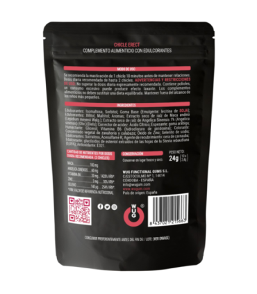 WUG ERECT – Chicle funcional con Maca, Zinc y Vitaminas para potenciar la energía y el rendimiento masculino
