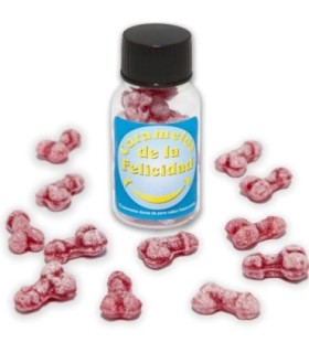 DIABLO PICANTE - BOTE 12 CARAMELOS DE LA FELICIDAD FORMA PENE FRESA/CEREZA