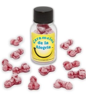 DIABLO PICANTE - 12 CARAMELOS DE LA ALEGRÍA FORMA PENE FRESA/CEREZA