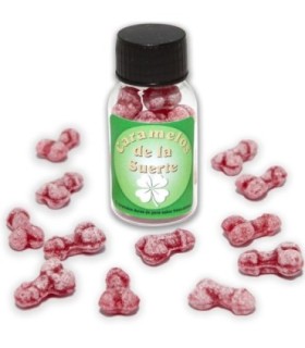 DIABLO PICANTE - 12 CARAMELOS DE LA SUERTE FORMA PENE FRESA/CEREZA
