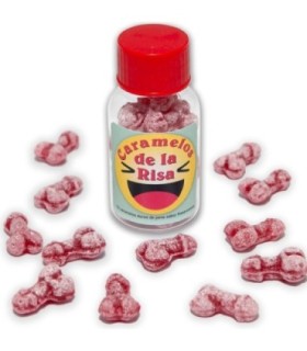 DIABLO PICANTE - 12 CARAMELOS DE LA RISA FORMA PENE FRESA/CEREZA