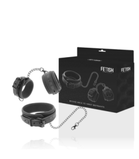 FETISH SUBMISSIVE - COLLAR Y ESPOSAS CUERO VEGANO CON FORRO DE NEOPRENO