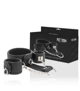 FETISH SUBMISSIVE - COLLAR Y ESPOSAS CUERO VEGANO CON FORRO DE NEOPRENO