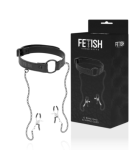 FETISH SUBMISSIVE - ANILLA MORDAZA CON PINZAS PARA PEZONES
