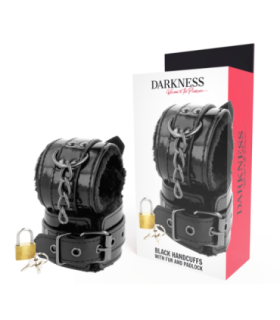 DARKNESS - ESPOSAS CUERO AJUSTABLES MANOS NEGRO CON CANDADO