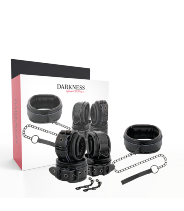 DARKNESS - ESPOSAS Y COLLAR DE CUERO NEGRO
