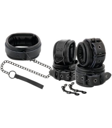 DARKNESS - ESPOSAS Y COLLAR DE CUERO NEGRO