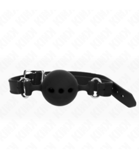 KINK - MORDAZA 55 x 2 CM DE BOLA 5 CM DE SILICONA COMPLETA TALLA L NEGRO AJUSTABLE 35-51 CM