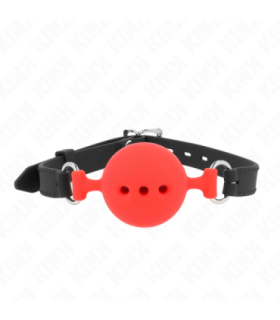KINK - MORDAZA 55 x 2 CM DE BOLA 5 CM DE SILICONA COMPLETA TALLA L ROJO AJUSTABLE 35-51 CM