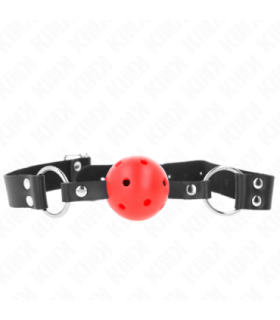 KINK - MORDAZA DE BOLA 4 CM TRANSPIRABLE CON DOBLE REMACHE ROJO 62 x 2.5 CM AJUSTABLE 42-58 CM