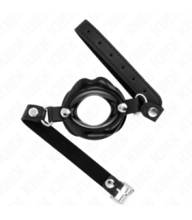 KINK - MORDAZA LABIAL 8 CM CON CORREA DE POLIPIEL NEGRO 63 x 2 CM AJUSTABLE 39-58 CM