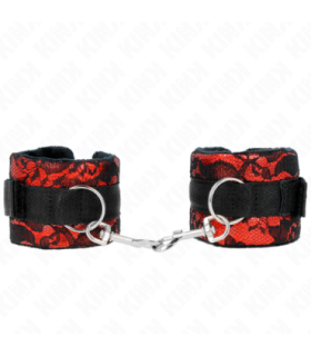 KINK - MUÑEQUERAS CORTAS DE ENCAJE TERCIOPELO Y UNIÓN DE NYLON ROJO/NEGRO 23 X 6.5 CM
