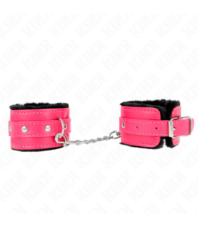 KINK - MUÑEQUERAS FORRADAS PREMIUM NEGRO CON CORREA FUCSIA AJUSTABLE 17-29 CM X 6 CM