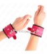 KINK - MUÑEQUERAS FORRADAS PREMIUM NEGRO CON CORREA FUCSIA AJUSTABLE 17-29 CM X 6 CM