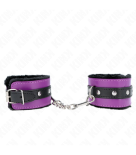 KINK - MUÑEQUERAS FORRADAS PREMIUM NEGRO CON CORREA VIOLETA / NEGRO AJUSTABLE 17-29 CM X 6 CM