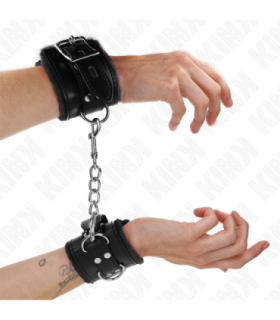 KINK - MUÑEQUERAS FORRADAS NEGRO CON CORREA NEGRO AJUSTABLE 20-29 CM X 5.5 CM