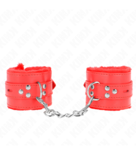 KINK - MUÑEQUERAS FORRADAS CON AGUJEROS CUADRADOS ROJO Y CORREA ROJO AJUSTABLE 17-29 CM X 6 CM