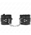 KINK - MUÑEQUERAS FORRADAS CON AGUJEROS CUADRADOS NEGRO Y CORREA NEGRO AJUSTABLE 17-29 CM X 6 CM