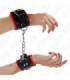 KINK - MUÑEQUERAS FORRADAS CON AGUJEROS CUADRADOS ROJO Y CORREA NEGRO AJUSTABLE 17-29 CM X 6 CM