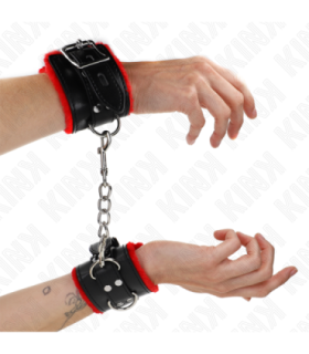 KINK - MUÑEQUERAS FORRADAS CON AGUJEROS CUADRADOS ROJO Y CORREA NEGRO AJUSTABLE 17-29 CM X 6 CM