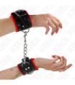 KINK - MUÑEQUERAS FORRADAS CON AGUJEROS CUADRADOS ROJO Y CORREA NEGRO AJUSTABLE 17-29 CM X 6 CM