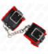 KINK - MUÑEQUERAS FORRADAS CON AGUJEROS CUADRADOS ROJO Y CORREA NEGRO AJUSTABLE 17-29 CM X 6 CM