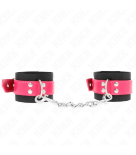 KINK - MUÑEQUERAS DE NYLON NEGRO CON CORREA POLIPIEL FUSCIA AJUSTABLE 19-29 CM X 5.1 CM