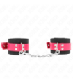 KINK - MUÑEQUERAS DE NYLON NEGRO CON CORREA POLIPIEL FUSCIA AJUSTABLE 19-29 CM X 5.1 CM