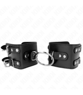 KINK - MUÑEQUERAS FIJAS CON ANILLA Y TACHUELAS NEGRO AJUSTABLE 17-22 CM X 6.5 CM