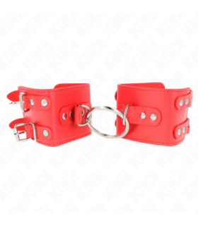 KINK - MUÑEQUERAS FIJAS CON ANILLA Y TACHUELAS ROJO AJUSTABLE 17-22 CM X 6.5 CM