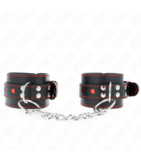 KINK - MUÑEQUERAS NEGRO CON INCRUSTACIÓN DE CORAZÓN ROJO AJUSTABLE 21-28 CM X 5.5 CM